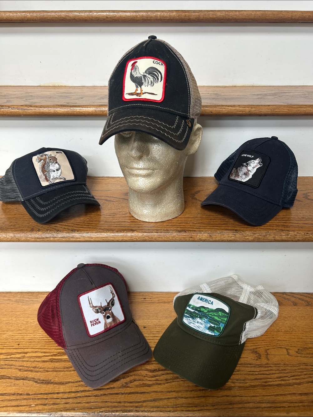 5 Goorin Bros Mesh Trucker Hat w/ Patch Buck Fever Nuts Lone Wolf America C0ck